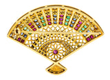 Vintage Sapphire Diamond Ruby Emerald 18 Karat Gold Fan BroochBrooch - Wilson's Estate Jewelry