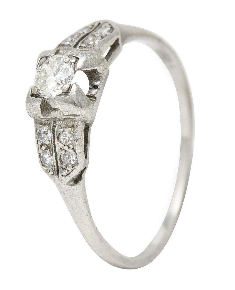 Art Deco 0.37 CTW Diamond Platinum Pyramidal Antique Engagement Ring Wilson's Estate Jewelry