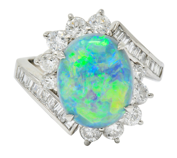 Vibrant Opal Diamond Platinum Cluster Bypass RingRing - Wilson's Estate Jewelry
