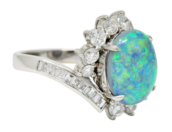 Vibrant Opal Diamond Platinum Cluster Bypass RingRing - Wilson's Estate Jewelry