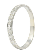 1920's Art Deco Single Cut Diamond 18 Karat White Gold Unisex Orange Blossom Band Ring Wilson's Estate Jewelry