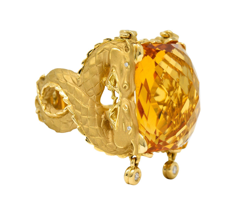 Carrera Y Carrera Citrine Diamond 18 Karat Gold Nanking Dragon Statement RingRing - Wilson's Estate Jewelry