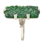 Art Deco Carved Jade Platinum Floral Statement Antique Ring Wilson's Estate Jewelry