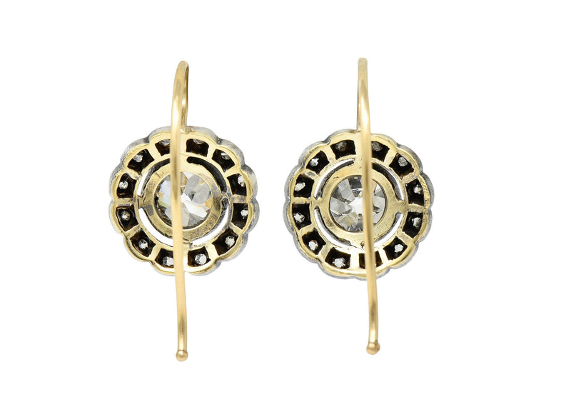 Victorian 1.60 CTW Diamond Silver-Topped 14 Karat Gold Cluster Drop EarringsEarrings - Wilson's Estate Jewelry