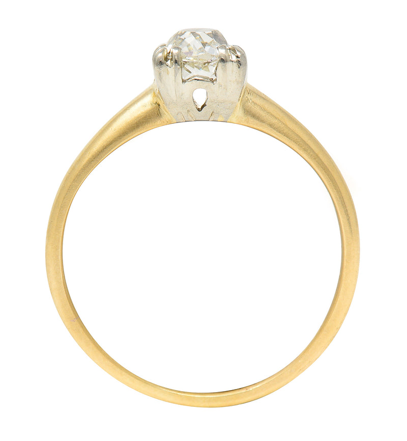 Retro 0.50 CTW Old Mine Diamond 14 Karat Two-Tone Gold Vintage Solitaire Engagement Ring Wilson's Estate Jewelry