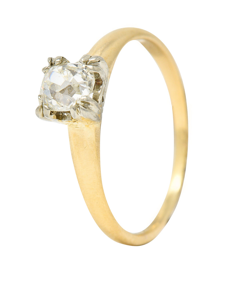 Retro 0.50 CTW Old Mine Diamond 14 Karat Two-Tone Gold Vintage Solitaire Engagement Ring Wilson's Estate Jewelry