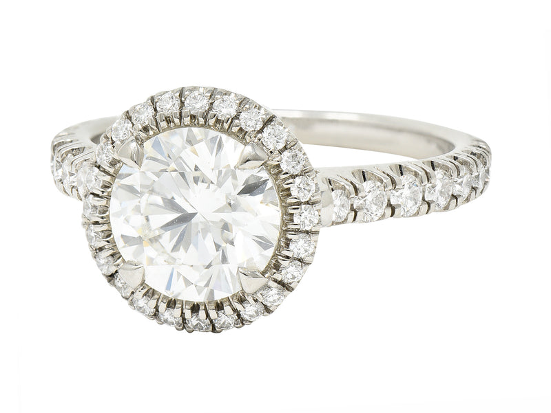 Cartier French 2.15 CTW Round Brilliant Diamond Platinum Destinee Halo Engagement Ring GIA Wilson's Estate Jewelry