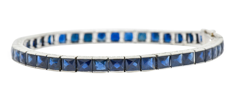 Art Deco 14.00 CTW French Cut Sapphire Platinum Line Braceletbracelet - Wilson's Estate Jewelry