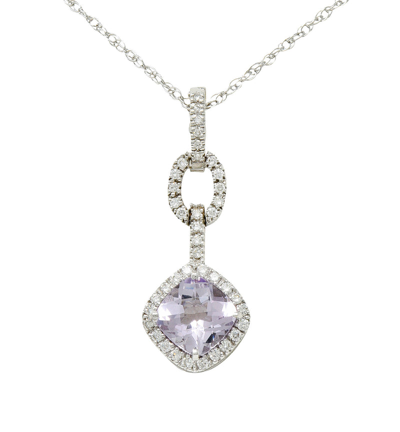 Checkerboard Cut Amethyst Diamond 18 Karat White Gold Enhancer Pendant NecklaceNecklace - Wilson's Estate Jewelry