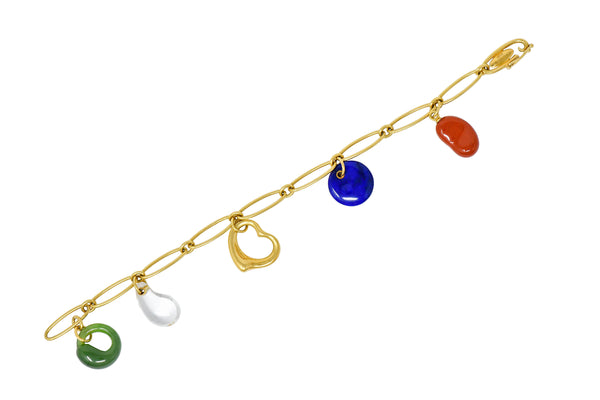 Elsa Peretti Tiffany & Co. 18 Karat Gold Five Charm Jade Lapis Crystal Icon Braceletbracelet - Wilson's Estate Jewelry