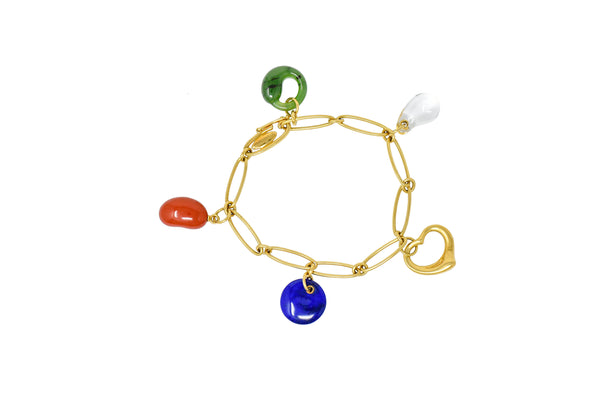 Elsa Peretti Tiffany & Co. 18 Karat Gold Five Charm Jade Lapis Crystal Icon Braceletbracelet - Wilson's Estate Jewelry