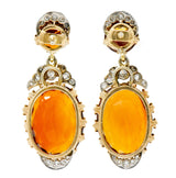Edwardian 17.66 CTW Maderia Citrine Diamond Platinum 14 Karat Gold Drop Earrings - Wilson's Estate Jewelry