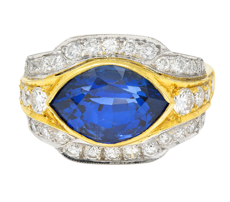 Vintage 5.71 CTW Ceylon Sapphire Diamond 18 Karat Two-Tone Gold Gemstone Ring Wilson's Estate Jewelry