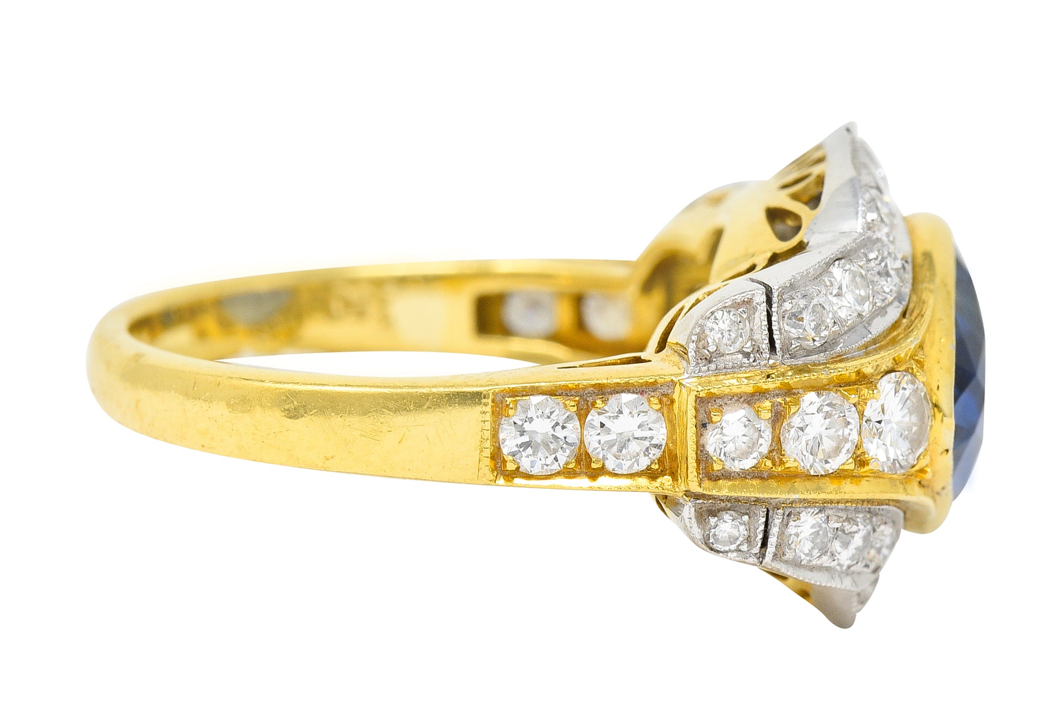 Vintage 5.71 CTW Ceylon Sapphire Diamond 18 Karat Two-Tone Gold Gemstone Ring Wilson's Estate Jewelry