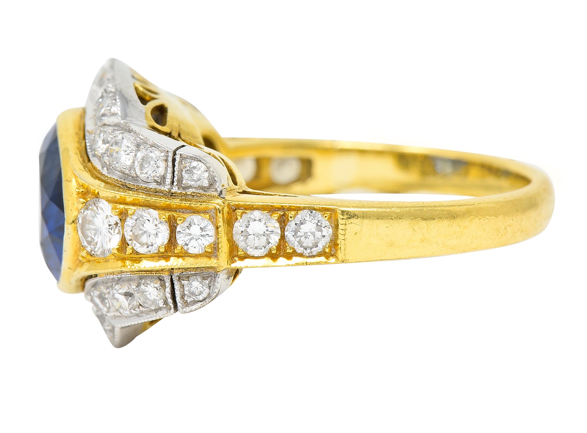 Vintage 5.71 CTW Ceylon Sapphire Diamond 18 Karat Two-Tone Gold Gemstone Ring Wilson's Estate Jewelry