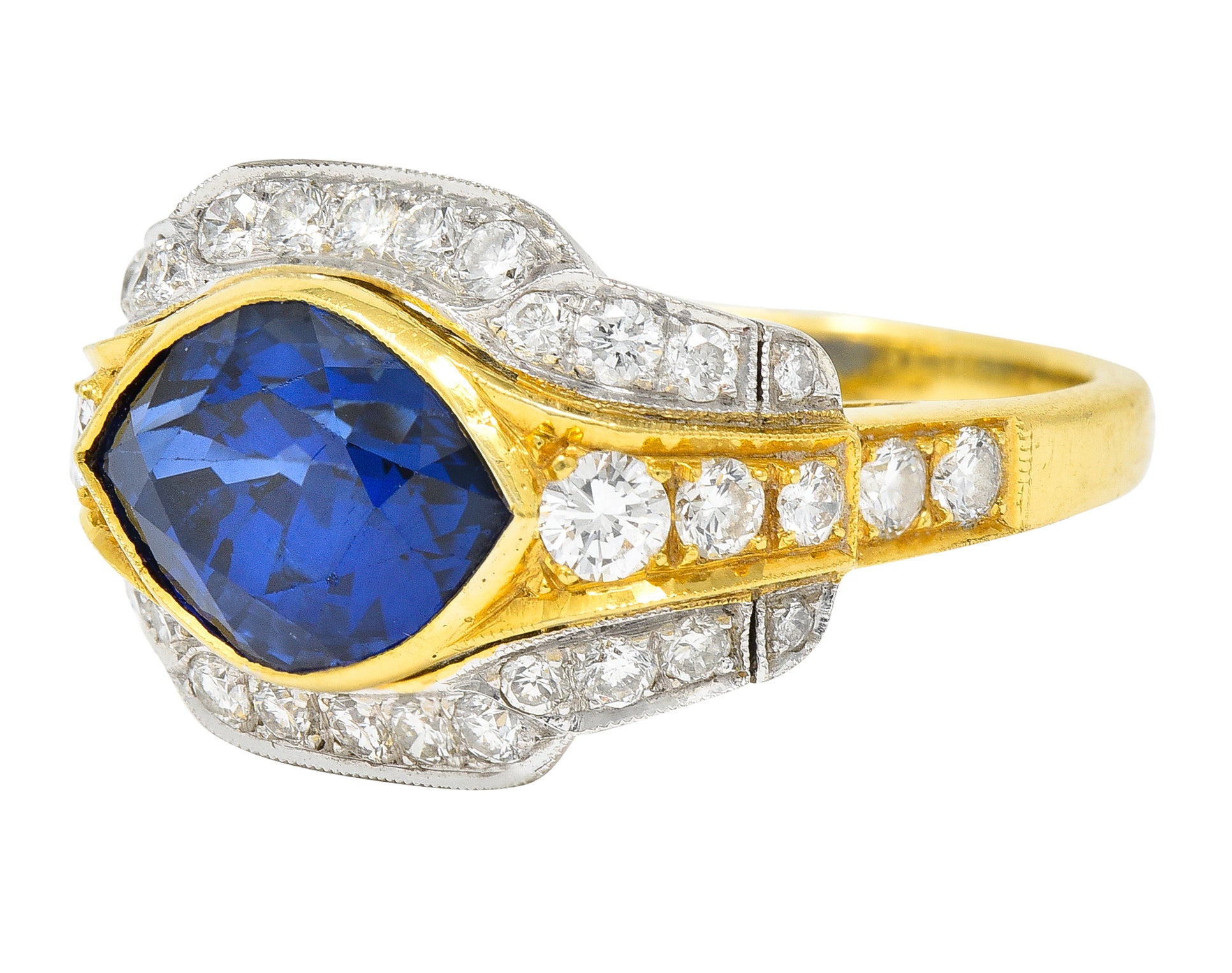 Vintage 5.71 CTW Ceylon Sapphire Diamond 18 Karat Two-Tone Gold Gemstone Ring Wilson's Estate Jewelry