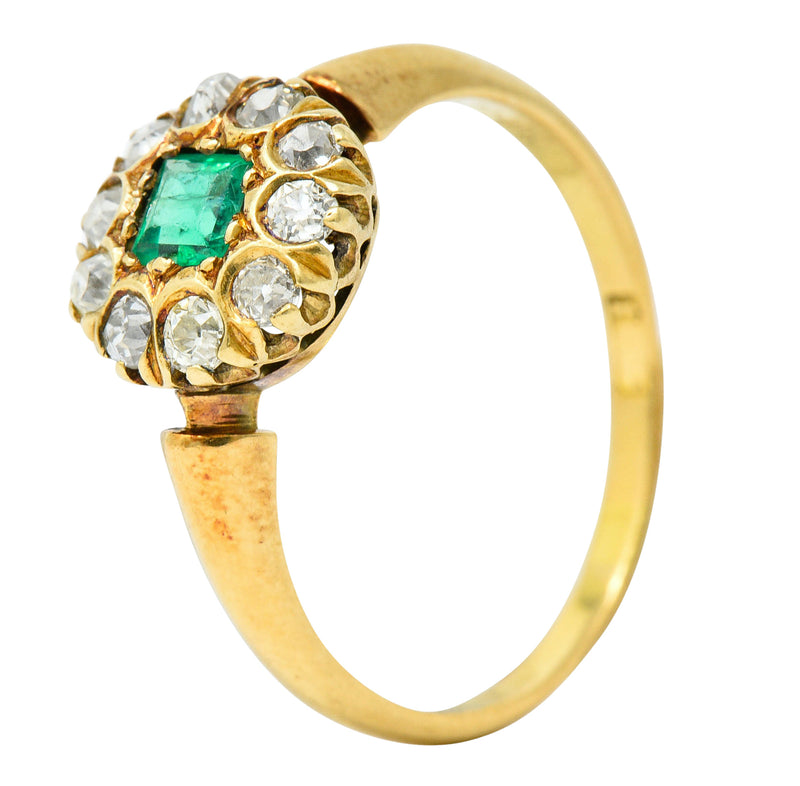 Victorian 0.70 CTW Emerald Diamond 18 Karat Gold Cluster RingRing - Wilson's Estate Jewelry