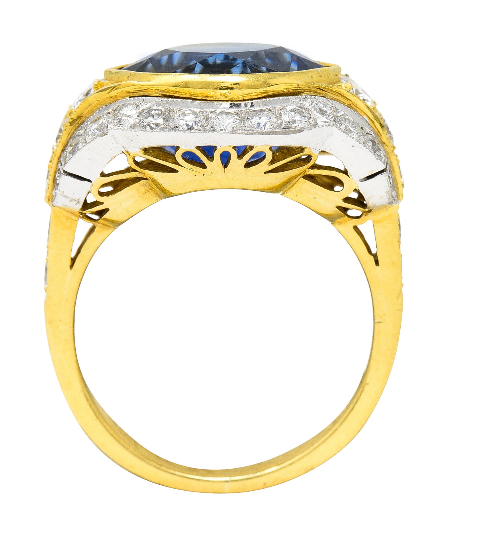 Vintage 5.71 CTW Ceylon Sapphire Diamond 18 Karat Two-Tone Gold Gemstone Ring Wilson's Estate Jewelry