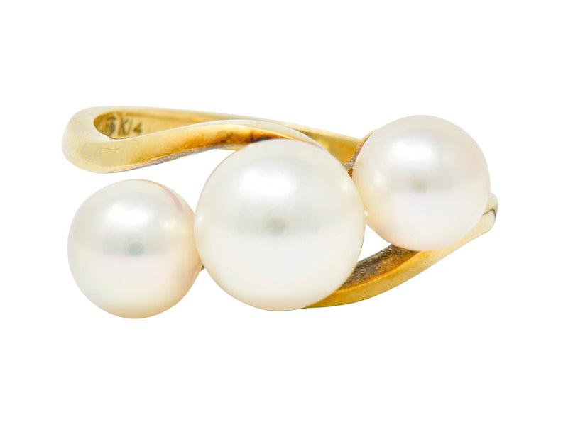 Mikimoto Vintage Cultured Pearl 14 Karat Gold Three Stone Ring | Wilson ...