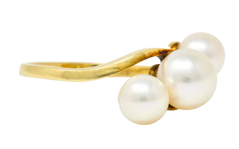 Mikimoto Vintage Cultured Pearl 14 Karat Gold Three Stone Ring | Wilson ...