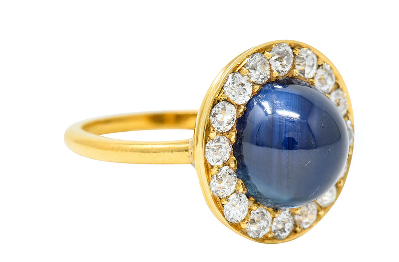 Vintage 6.09 CTW No Heat Australian Sapphire Diamond 18 Karat Gold Cabochon Cluster Ring GIARing - Wilson's Estate Jewelry