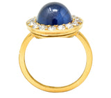 Vintage 6.09 CTW No Heat Australian Sapphire Diamond 18 Karat Gold Cabochon Cluster Ring GIARing - Wilson's Estate Jewelry