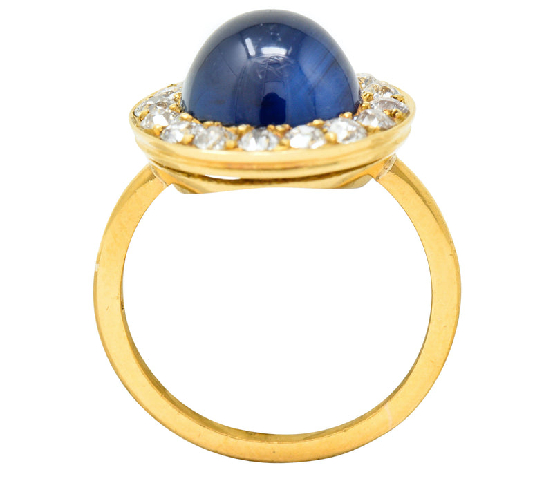 Vintage 6.09 CTW No Heat Australian Sapphire Diamond 18 Karat Gold Cabochon Cluster Ring GIARing - Wilson's Estate Jewelry