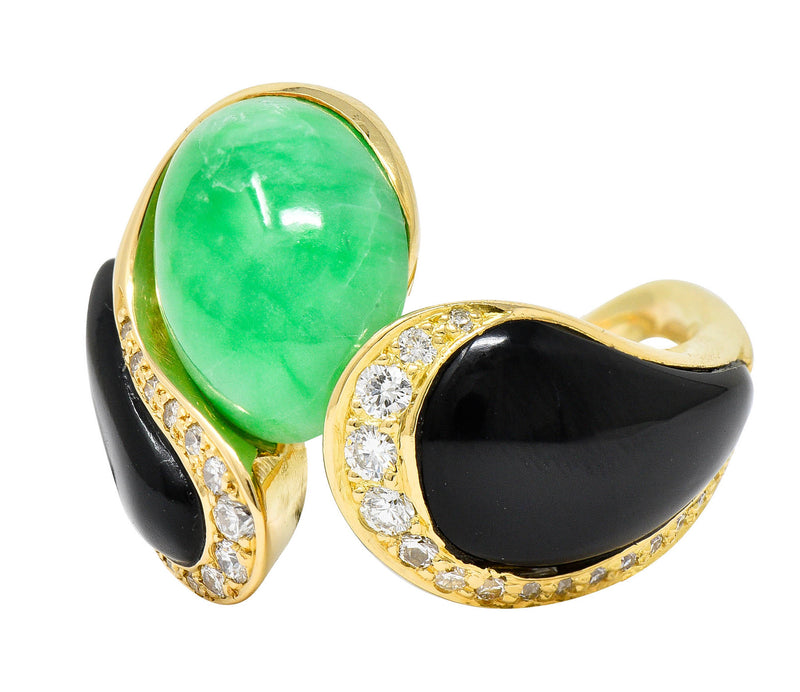 1980's Vintage Jade Onyx Diamond 18 Karat Two-Tone Gold Bypass RingRing - Wilson's Estate Jewelry