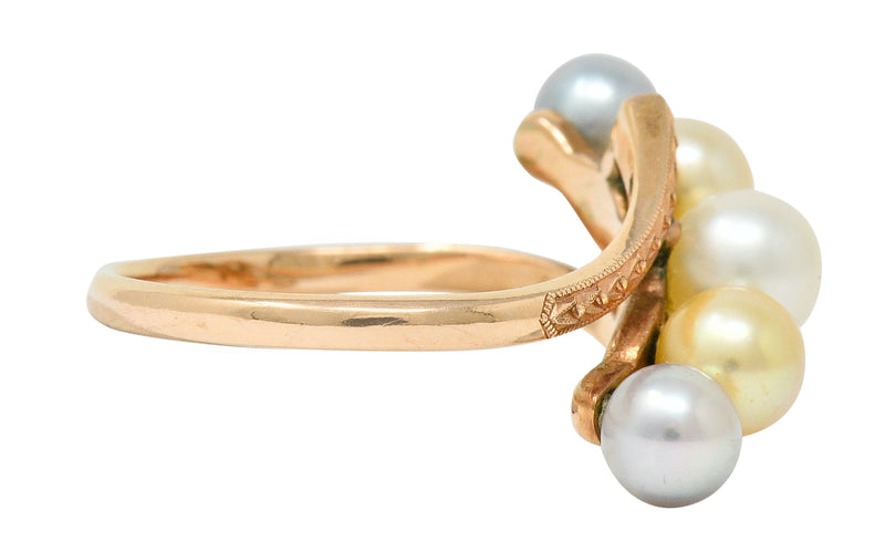 Early Art Deco Cultured Pearl 14 Karat Rose Gold Bypass RingRing - Wilson's Estate Jewelry