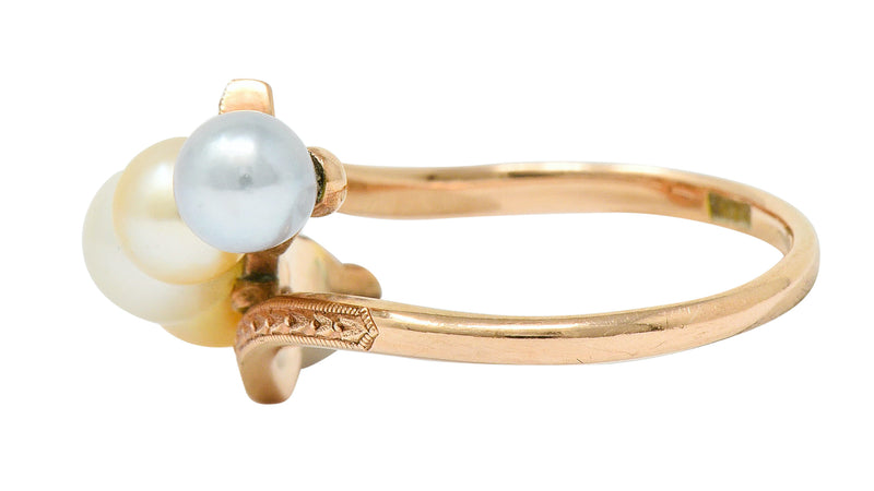 Early Art Deco Cultured Pearl 14 Karat Rose Gold Bypass RingRing - Wilson's Estate Jewelry