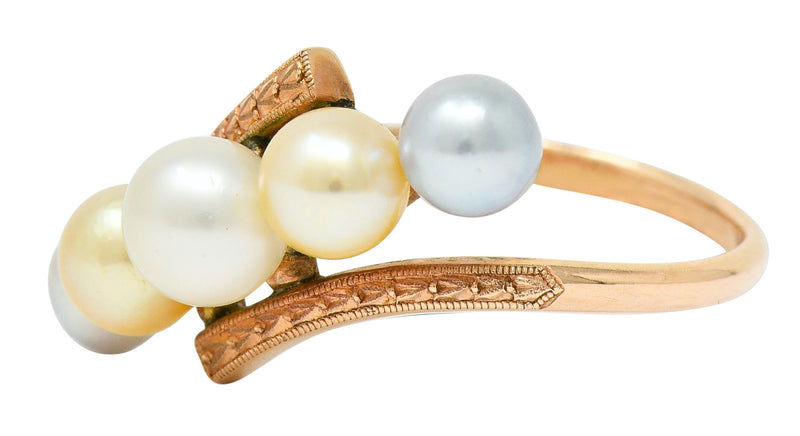 Early Art Deco Cultured Pearl 14 Karat Rose Gold Bypass RingRing - Wilson's Estate Jewelry