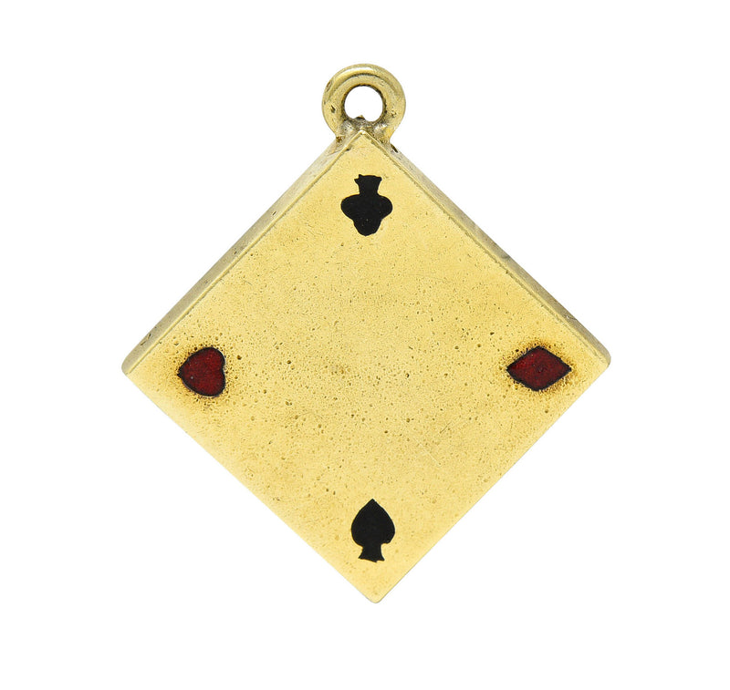 1950's Walter Lampl Enamel 14 Karat Gold Folding Card Table Charmcharm - Wilson's Estate Jewelry