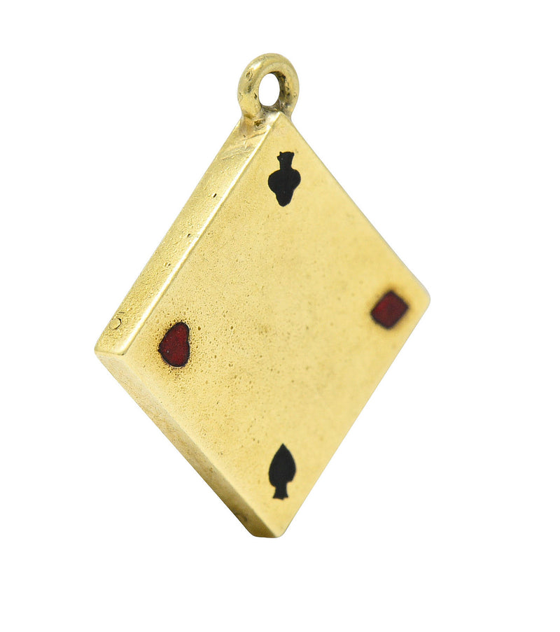 1950's Walter Lampl Enamel 14 Karat Gold Folding Card Table Charmcharm - Wilson's Estate Jewelry