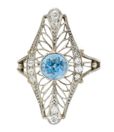Edwardian 1.00 CTW Aquamarine Diamond Platinum Dinner RingRing - Wilson's Estate Jewelry