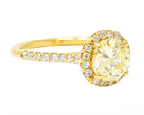 Contemporary 1.65 CTW Fancy Light Yellow Diamond 18 Karat Yellow Gold Halo Engagement Ring GIA Wilson's Estate Jewelry