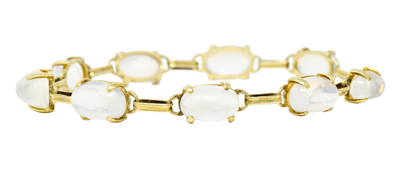 1940's Retro Moonstone 14 Karat Yellow Gold Gemstone Link Vintage Bracelet Wilson's Estate Jewelry
