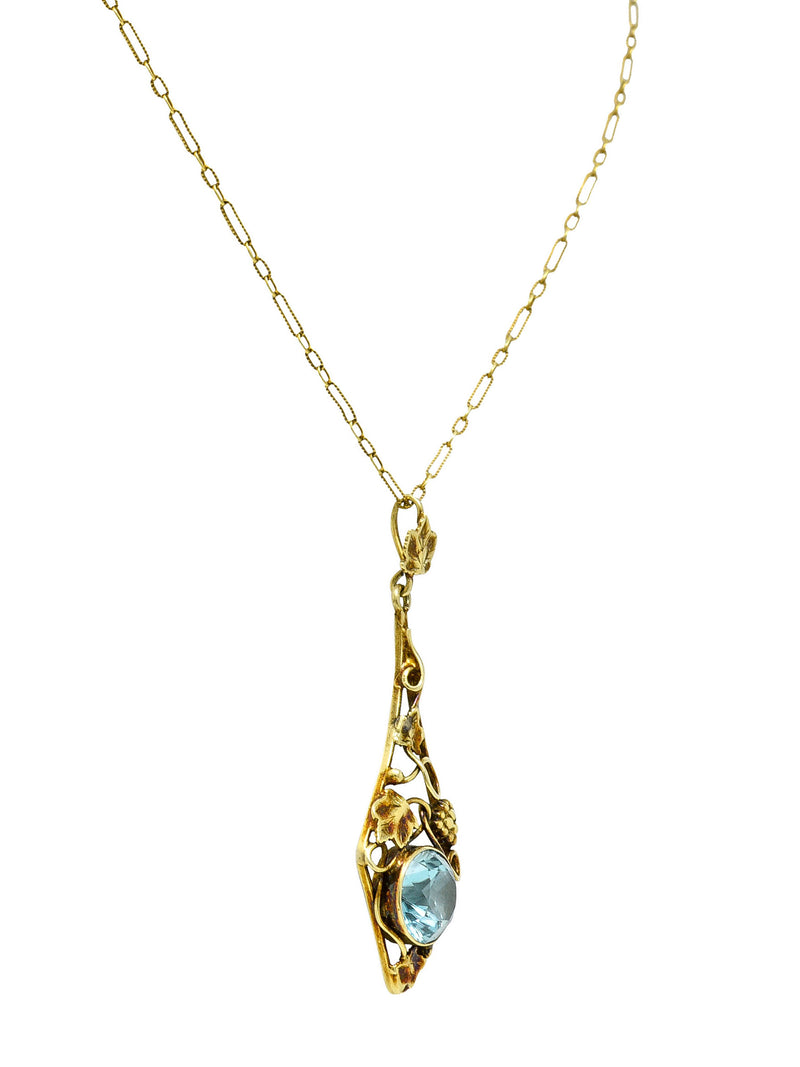Art Nouveau Blue Zircon 14 Karat Gold Ivy Grape Pendant NecklaceNecklace - Wilson's Estate Jewelry