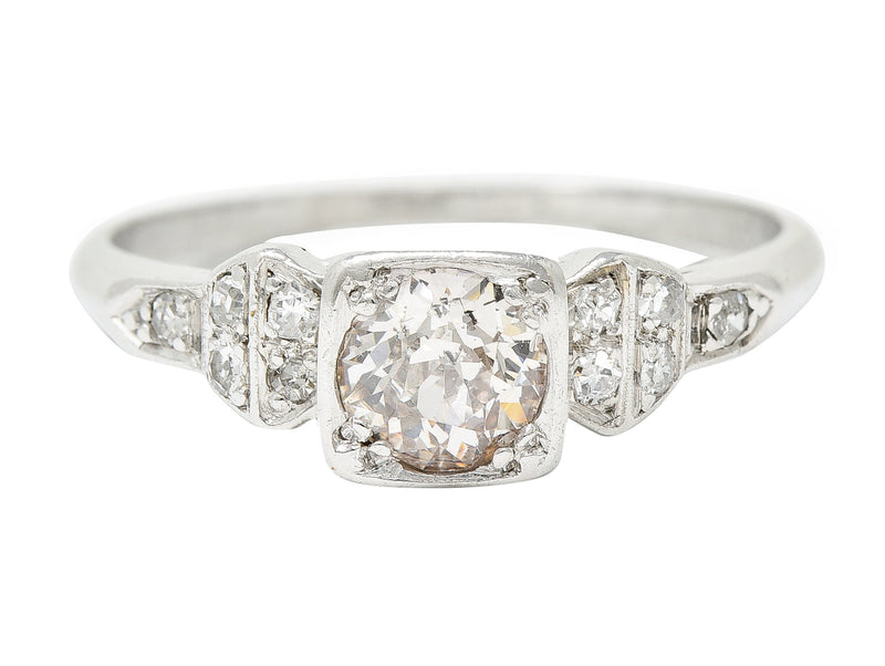 Vintage Art Deco 0.68 CTW Old Mine Diamond Platinum Bow Engagement Ring Wilson's Estate Jewelry