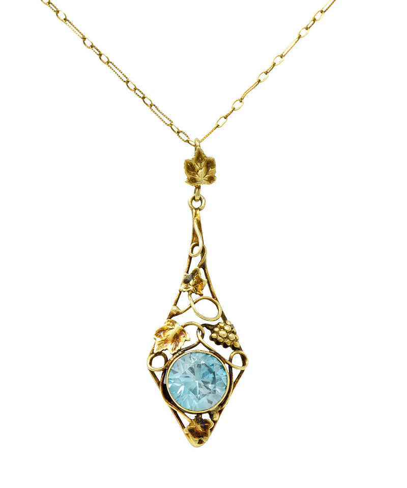 Art Nouveau Blue Zircon 14 Karat Gold Ivy Grape Pendant NecklaceNecklace - Wilson's Estate Jewelry