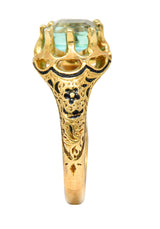 Victorian 0.90 CTW Emerald Enamel 14 Karat Yellow Gold Floral RingRing - Wilson's Estate Jewelry