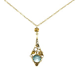 Art Nouveau Blue Zircon 14 Karat Gold Ivy Grape Pendant NecklaceNecklace - Wilson's Estate Jewelry