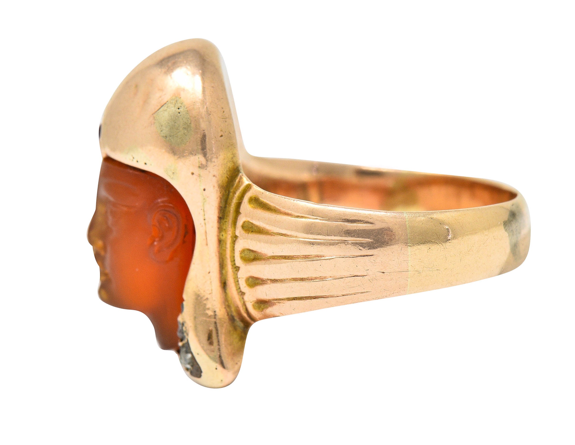 Victorian Egyptian Revival Carnelian Ruby Diamond 14 Karat Gold Pharaoh RingRing - Wilson's Estate Jewelry