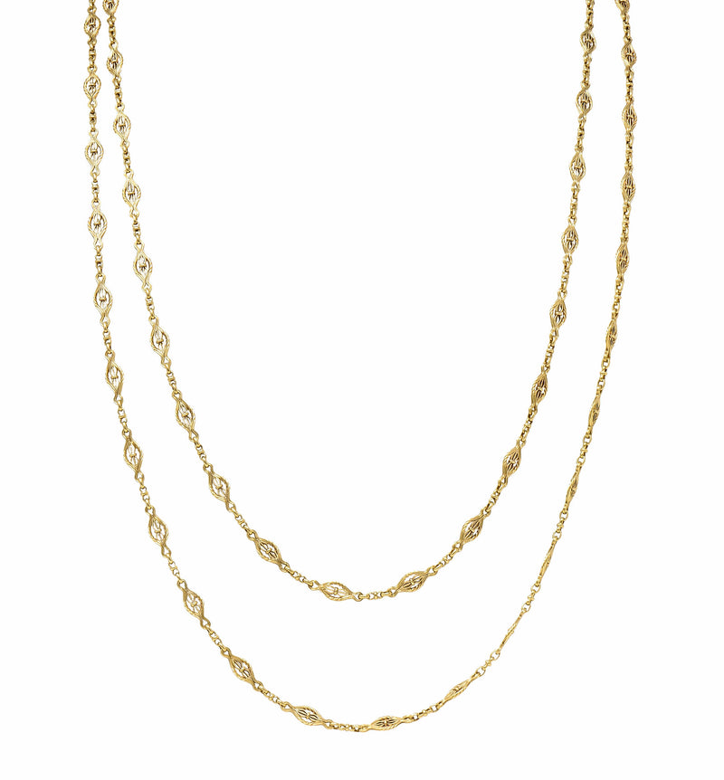 Victorian 14 Karat Gold 62 Inch Filigree Long Chain NecklaceNecklace - Wilson's Estate Jewelry