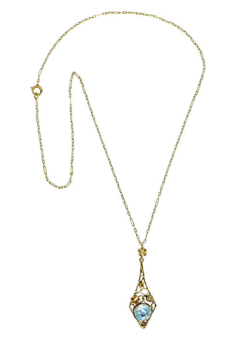 Art Nouveau Blue Zircon 14 Karat Gold Ivy Grape Pendant NecklaceNecklace - Wilson's Estate Jewelry
