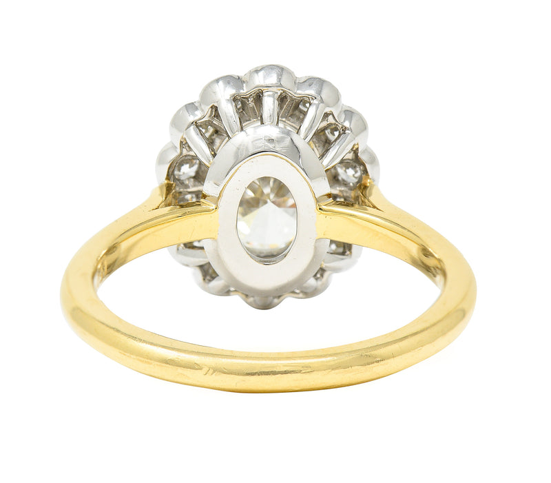 .1111 Leon Megé 2.30 CTW Oval Cut Diamond Platinum 18 Karat Yellow Gold Milgrain Halo Engagement Ring Wilson's Estate Jewelry