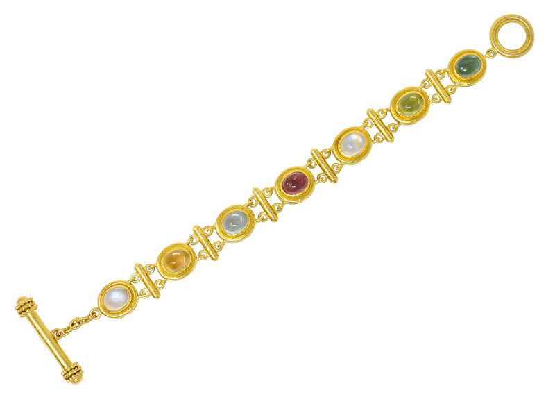 Elizabeth Locke Tourmaline Moonstone Peridot 19 Karat Gold Cabochon Link Braceletbracelet - Wilson's Estate Jewelry
