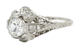 Belle Epoque 1.14 CTW Diamond Platinum Bow Engagement Ring GIARing - Wilson's Estate Jewelry
