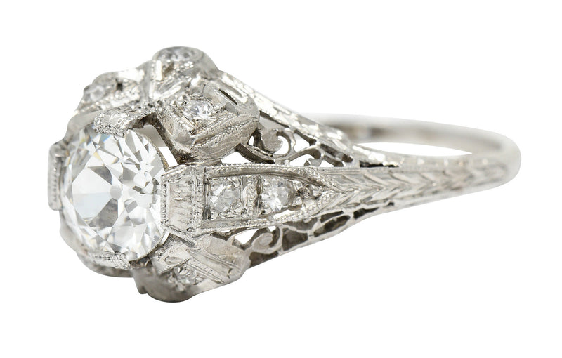 Belle Epoque 1.14 CTW Diamond Platinum Bow Engagement Ring GIARing - Wilson's Estate Jewelry