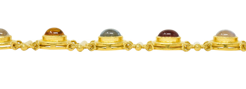 Elizabeth Locke Tourmaline Moonstone Peridot 19 Karat Gold Cabochon Link Braceletbracelet - Wilson's Estate Jewelry