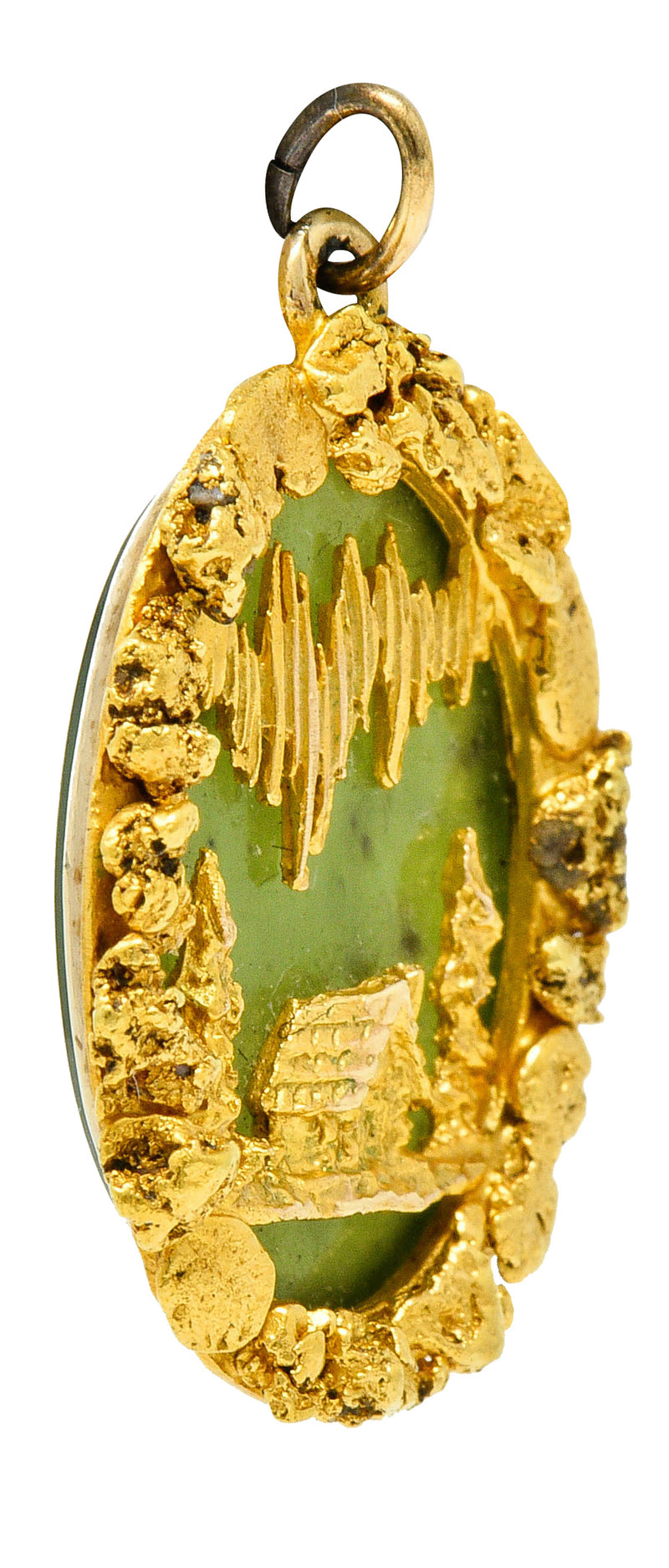 Art Nouveau Nephrite Jade 18 Karat Gold Rush California Cabin Pendant Charmcharm - Wilson's Estate Jewelry